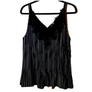 Chico's size 3 black and white striped tank top camisole with lace neckline